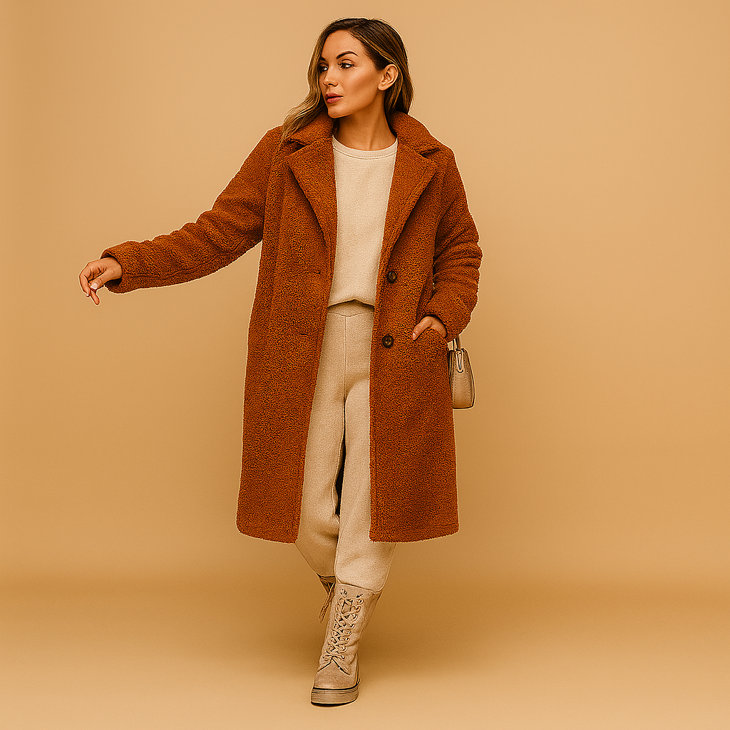 Beige Teddy Coat for Women - Oversized Long Winter Jacket with Pockets - Casual Outerwear for Cold Weather