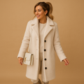 Beige Teddy Coat for Women - Oversized Long Winter Jacket with Pockets - Casual Outerwear for Cold Weather