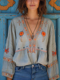 Bohemian Floral Embroidered Blouse | Lightweight Summer Top | Casual Women's Wear