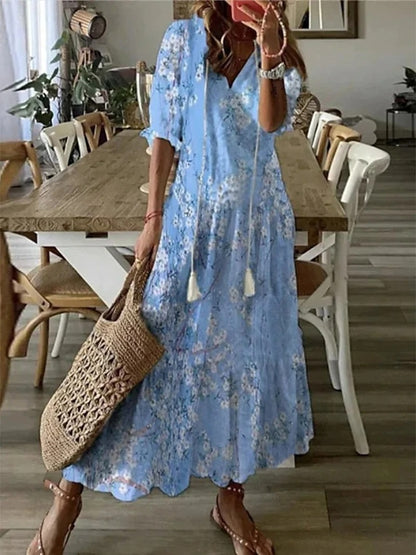 Boho Maxi Dress in Lightweight Cotton for Summer Casual Wear and Events