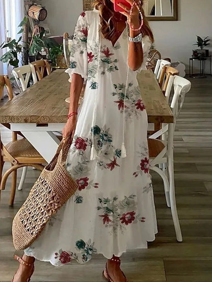 Boho Maxi Dress in Lightweight Cotton for Summer Casual Wear and Events