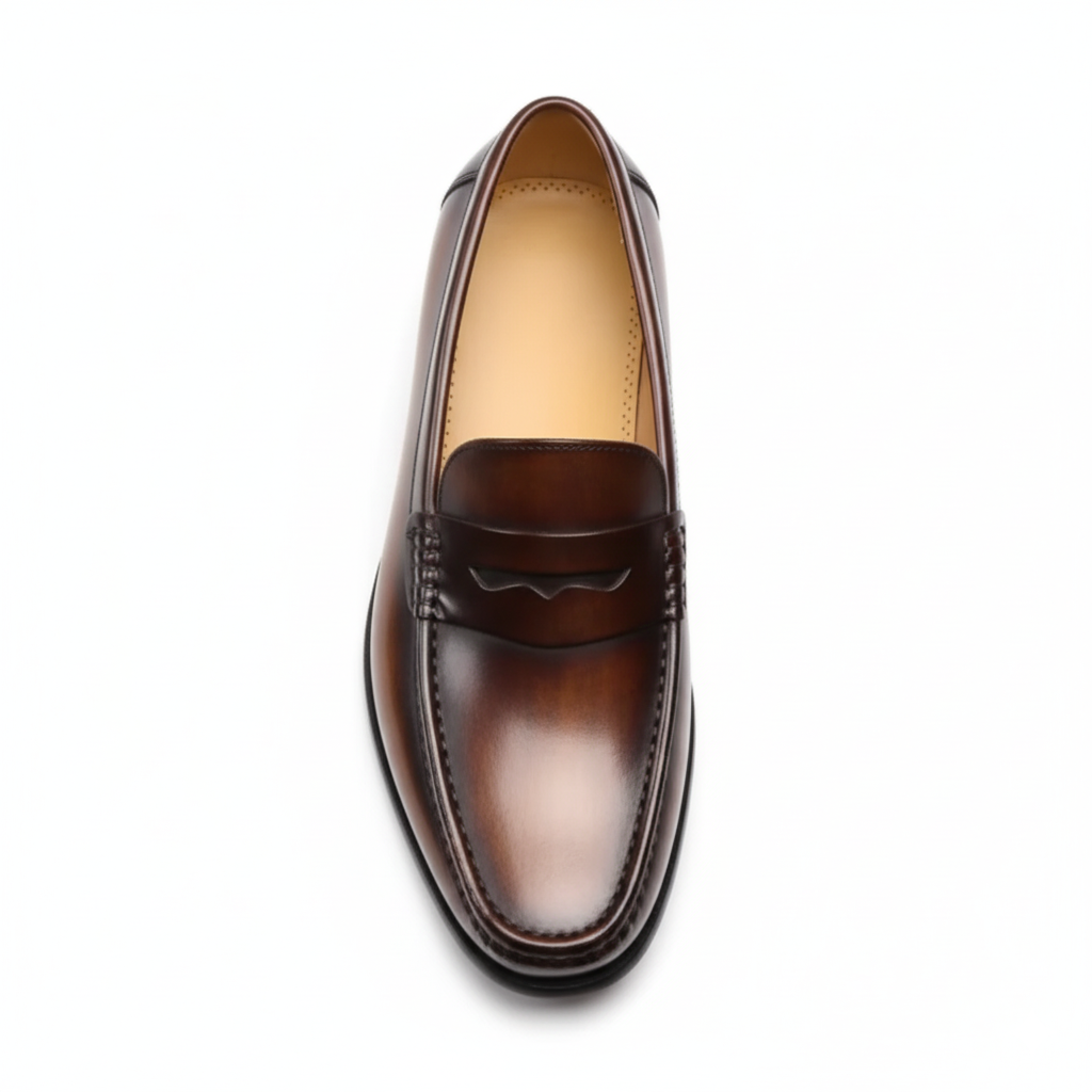 Brown Leather Penny Loafers for Men - Classic Slip-On Design for Casual and Formal Occasions