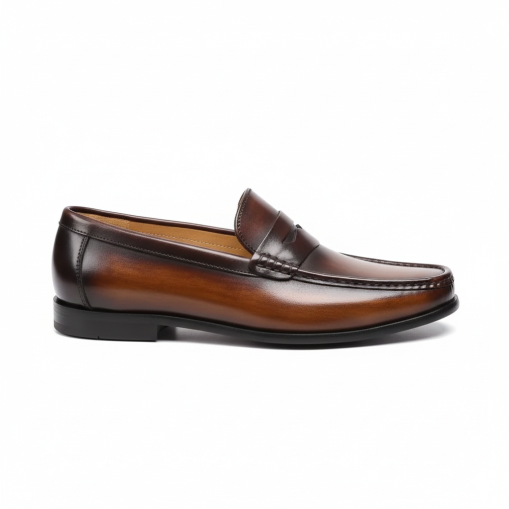 Brown Leather Penny Loafers for Men - Classic Slip-On Design for Casual and Formal Occasions