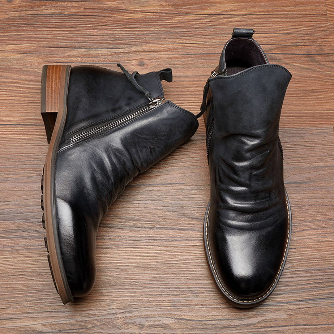Brown Leather Zip Boots for Men | Casual Everyday Footwear | Comfortable and Stylish Design