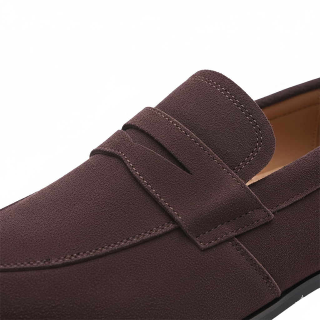 Brown Suede Penny Loafers for Men - Classic Slip-On Design for Casual and Formal Occasions