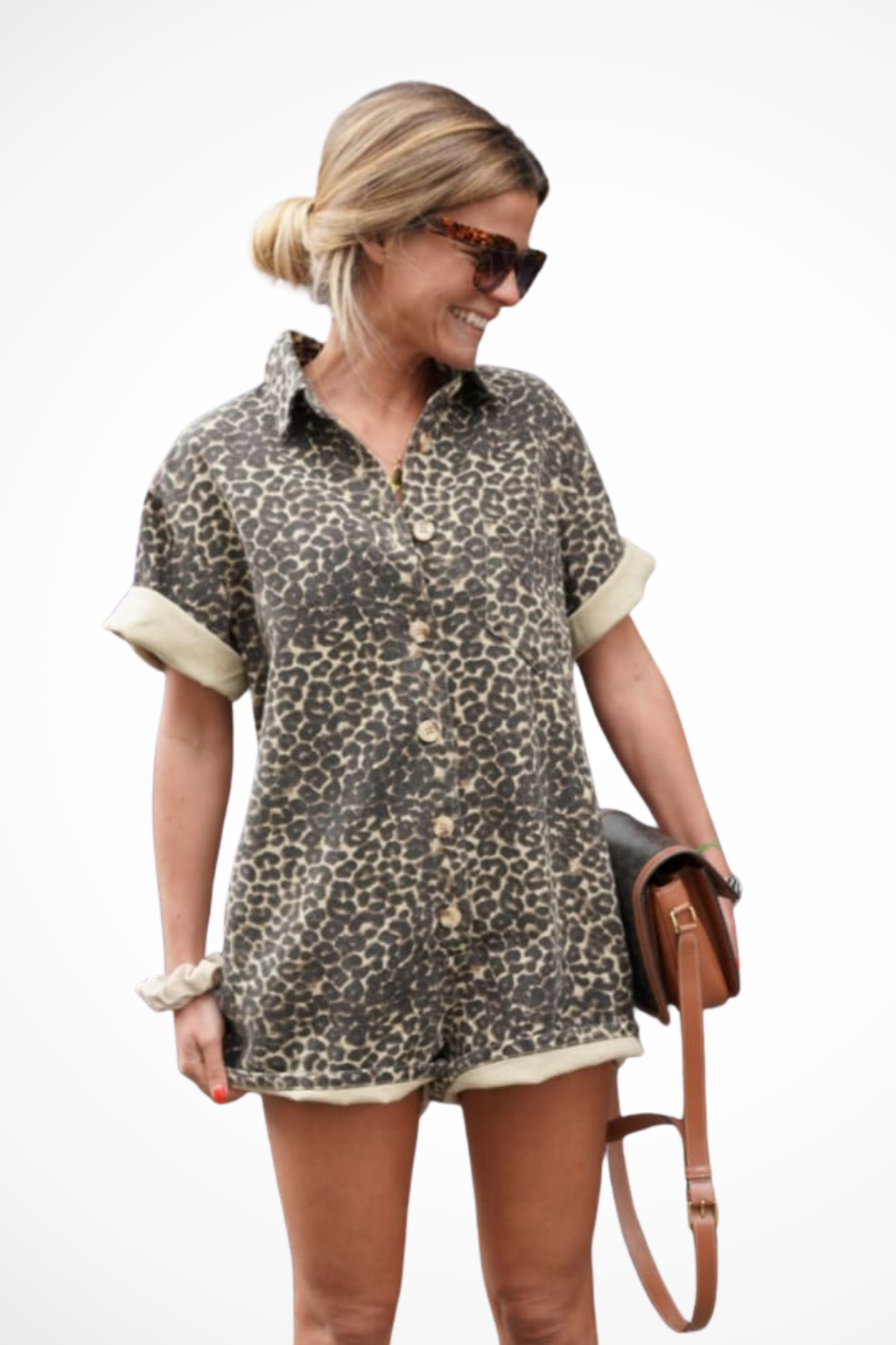 Cheetah Print Mini Romper for Women | Button Front | Spring Fashion Outfit