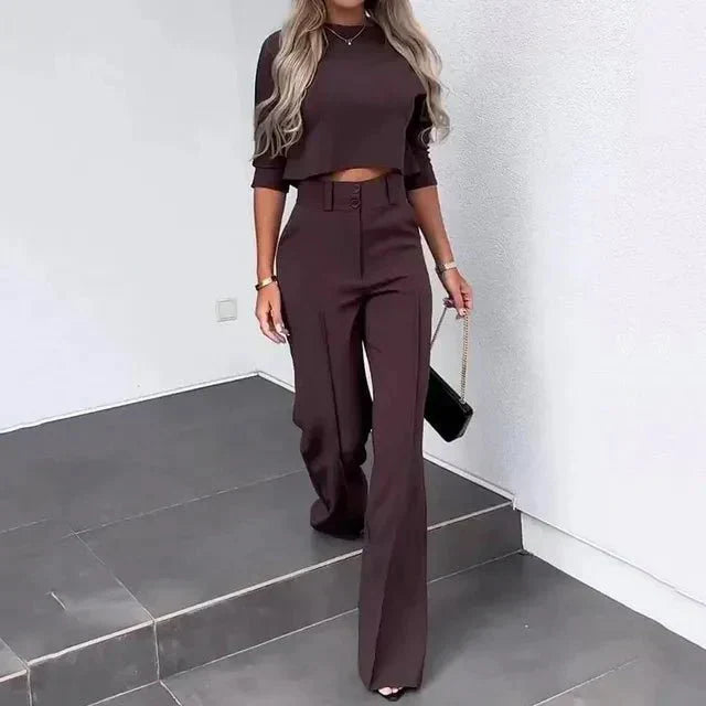 Cropped Top and Wide-Leg Pants Set for Women | Comfortable Casual Outfit | Soft Fabric for Everyday Wear