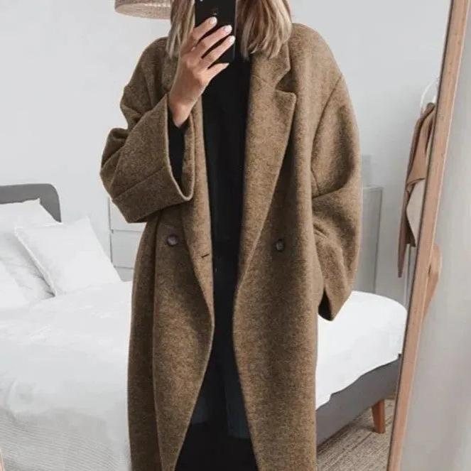 Women's Relaxed Fit Long Coat - Chic Outerwear for Casual and Formal Wear - Versatile and Stylish Design