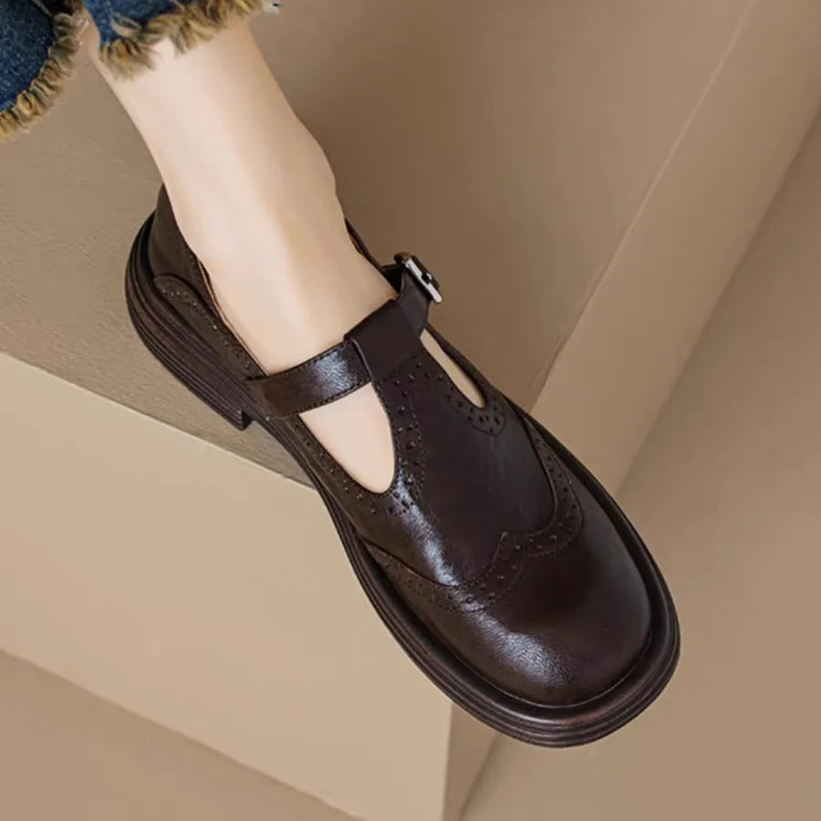 Leather T-Strap Shoes for Women - Elegant Casual or Formal Footwear - Comfortable Fit and Timeless Design
