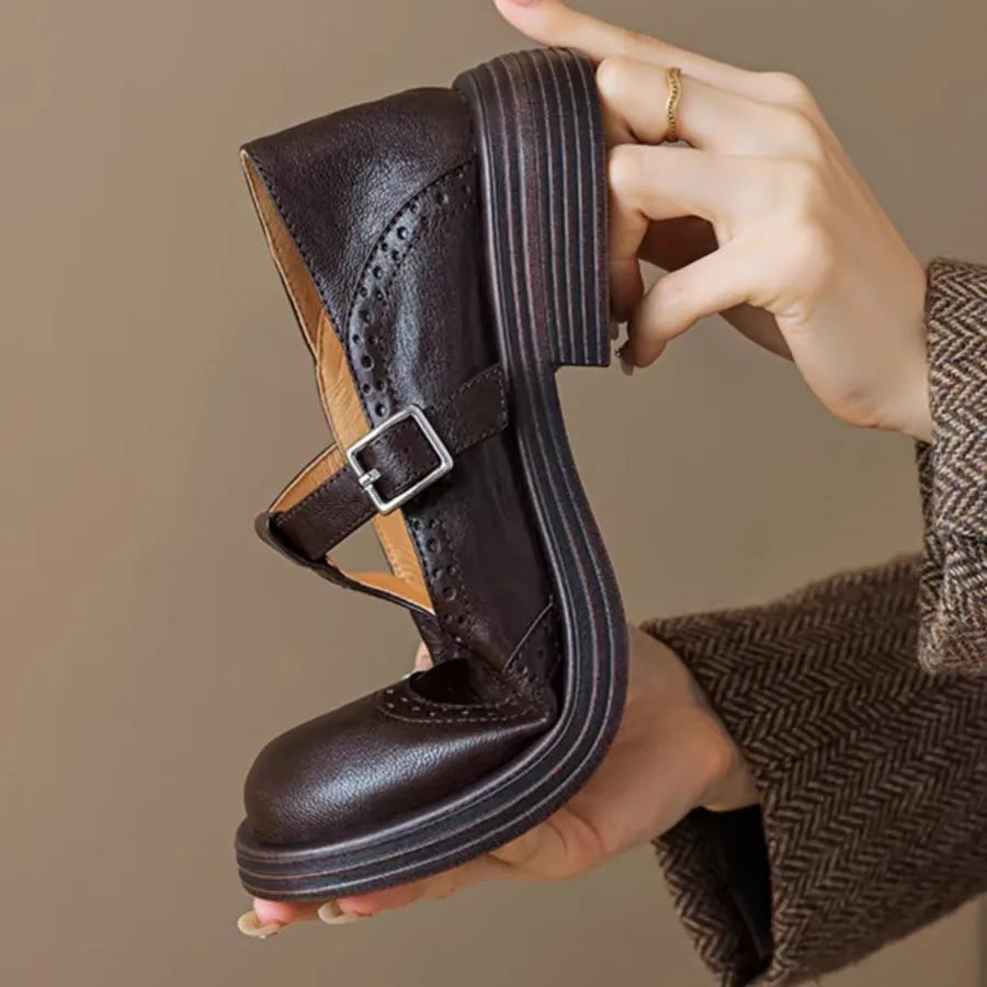Leather T-Strap Shoes for Women - Elegant Casual or Formal Footwear - Comfortable Fit and Timeless Design