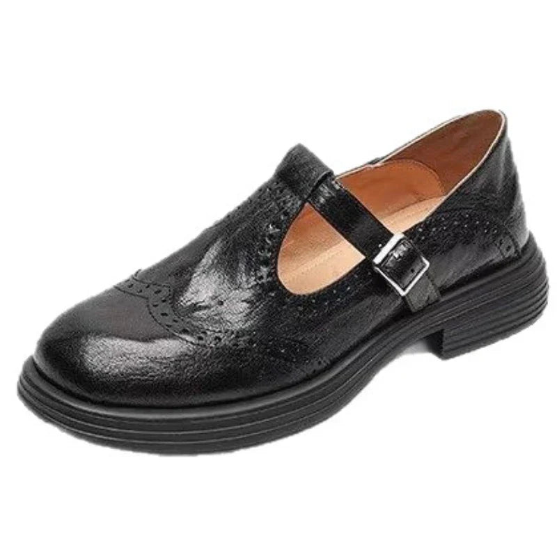 Leather T-Strap Shoes for Women - Elegant Casual or Formal Footwear - Comfortable Fit and Timeless Design