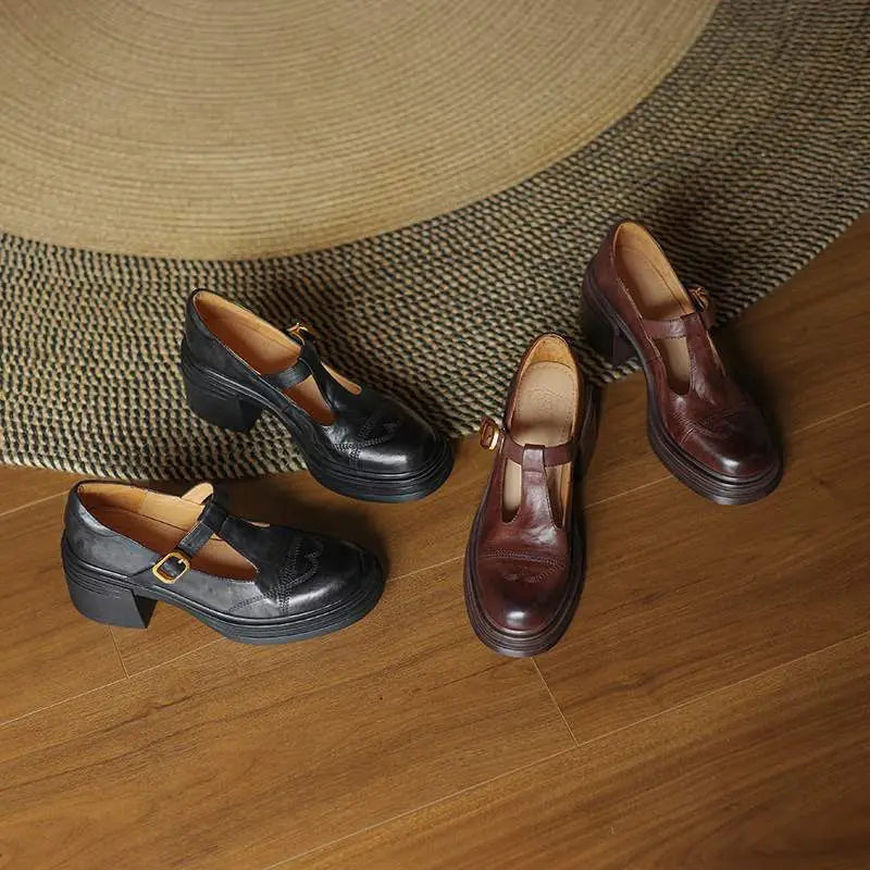 T-Strap Leather Shoes for Women | Elegant Casual and Formal Footwear | Classic Design