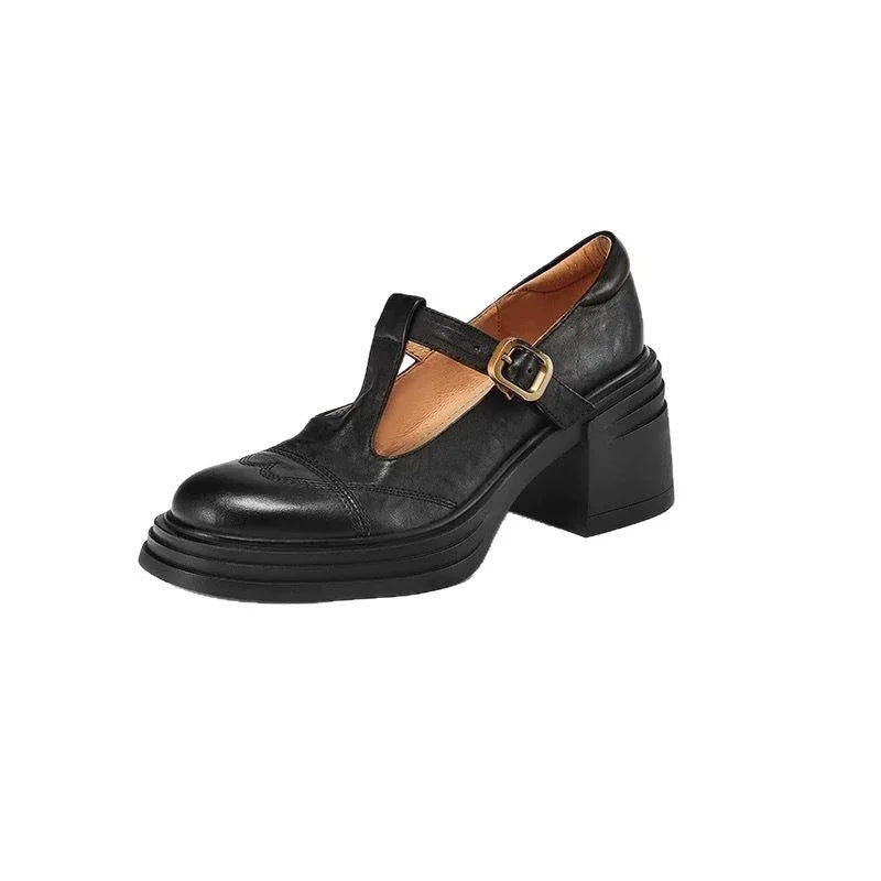 T-Strap Leather Shoes for Women | Elegant Casual and Formal Footwear | Classic Design