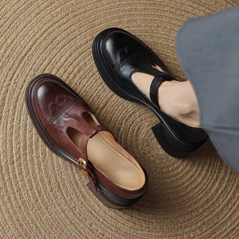 T-Strap Leather Shoes for Women | Elegant Casual and Formal Footwear | Classic Design