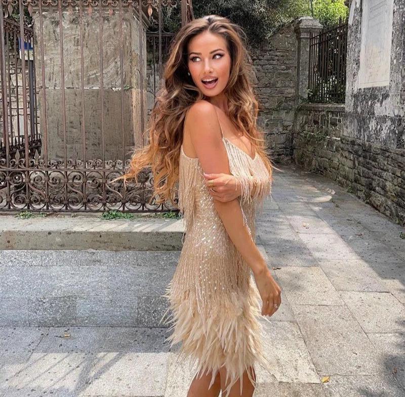 Cocktail Dress with Fringe Feathers | Women's Evening Wear | Elegant Party Dress