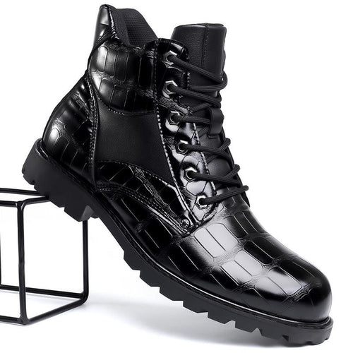 Croc-Embossed Leather Boots for Men | Stylish Casual Footwear