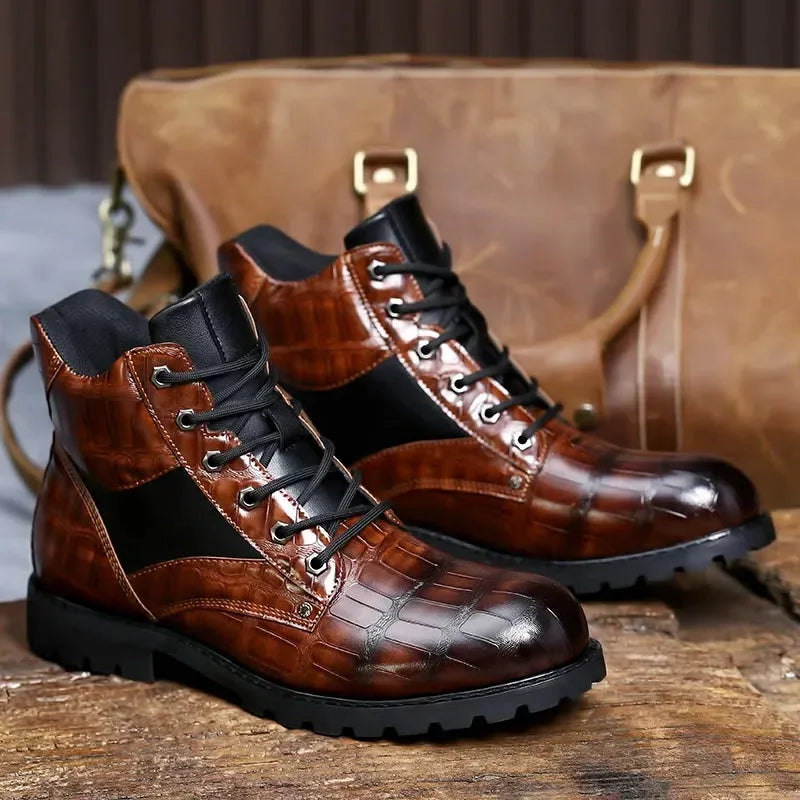Croc-Embossed Leather Boots for Men | Stylish Casual Footwear