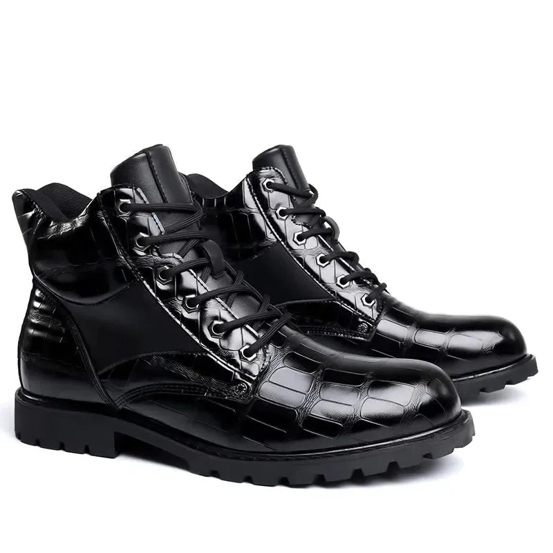 Croc-Embossed Leather Boots for Men | Stylish Casual Footwear