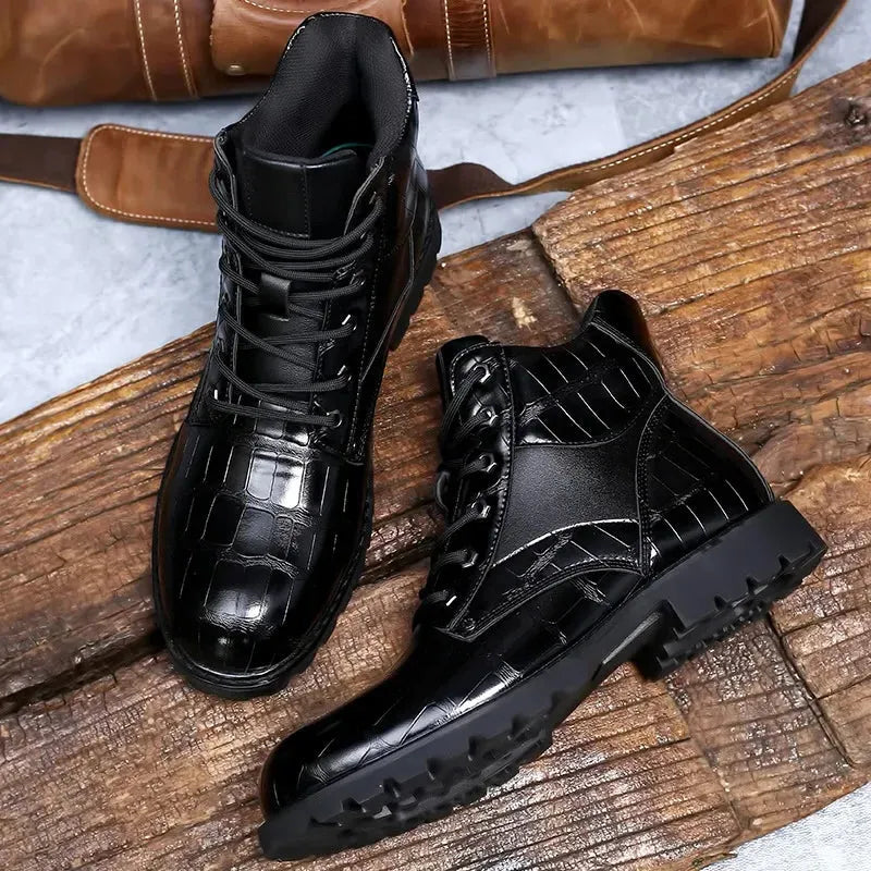 Croc-Embossed Leather Boots for Men | Stylish Casual Footwear