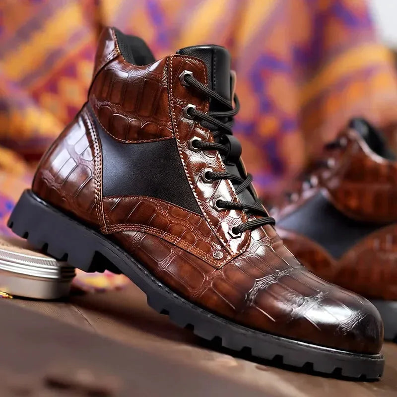 Croc-Embossed Leather Boots for Men | Stylish Casual Footwear
