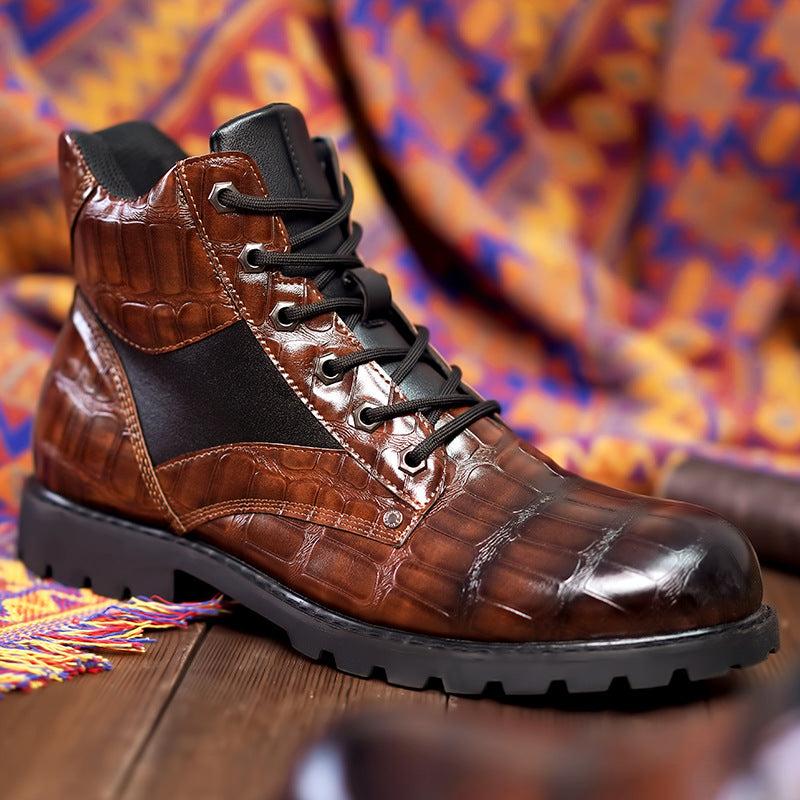 Croc-Embossed Leather Boots for Men | Stylish Casual Footwear