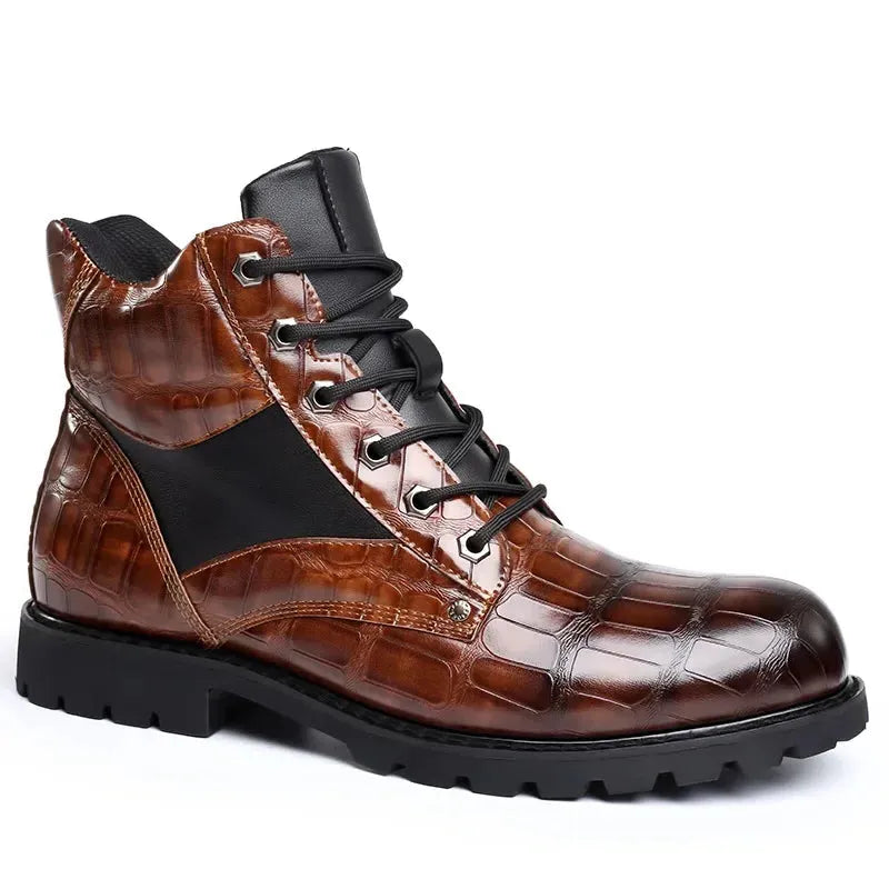 Croc-Embossed Leather Boots for Men | Stylish Casual Footwear