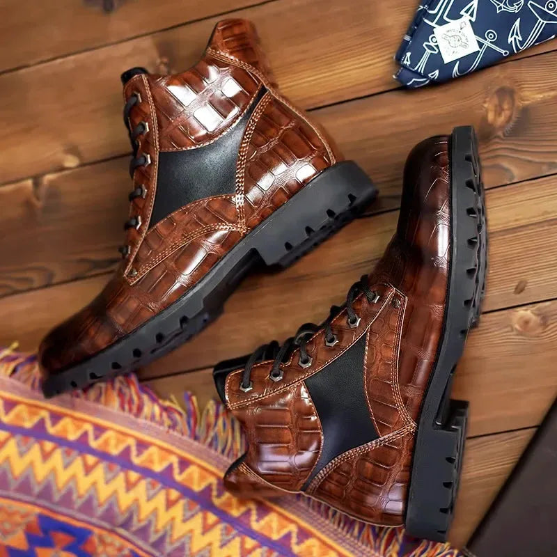 Croc-Embossed Leather Boots for Men | Stylish Casual Footwear