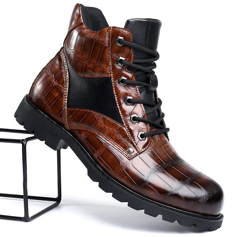 Croc-Embossed Leather Boots for Men | Stylish Casual Footwear