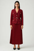 Double-Breasted Blazer and Pleated Skirt Set - Women's Office Wear in Classic Design for Professional Attire