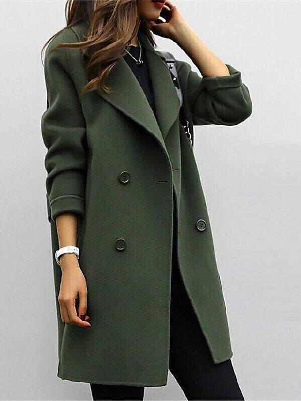 Double Breasted Longline Winter Coat for Women | Warm Wool Blend Outerwear for Cold Weather