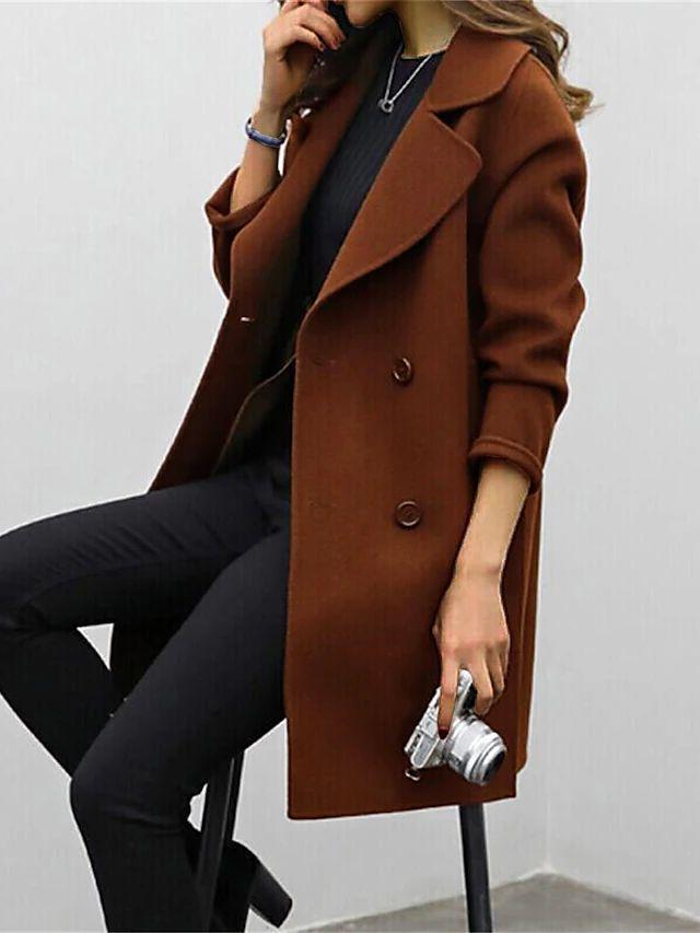 Double Breasted Longline Winter Coat for Women | Warm Wool Blend Outerwear for Cold Weather