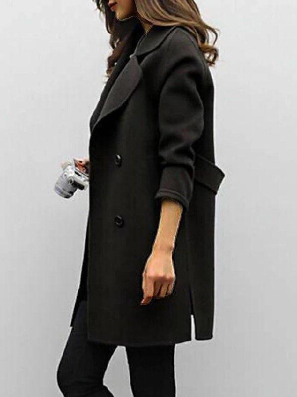 Double Breasted Longline Winter Coat for Women | Warm Wool Blend Outerwear for Cold Weather