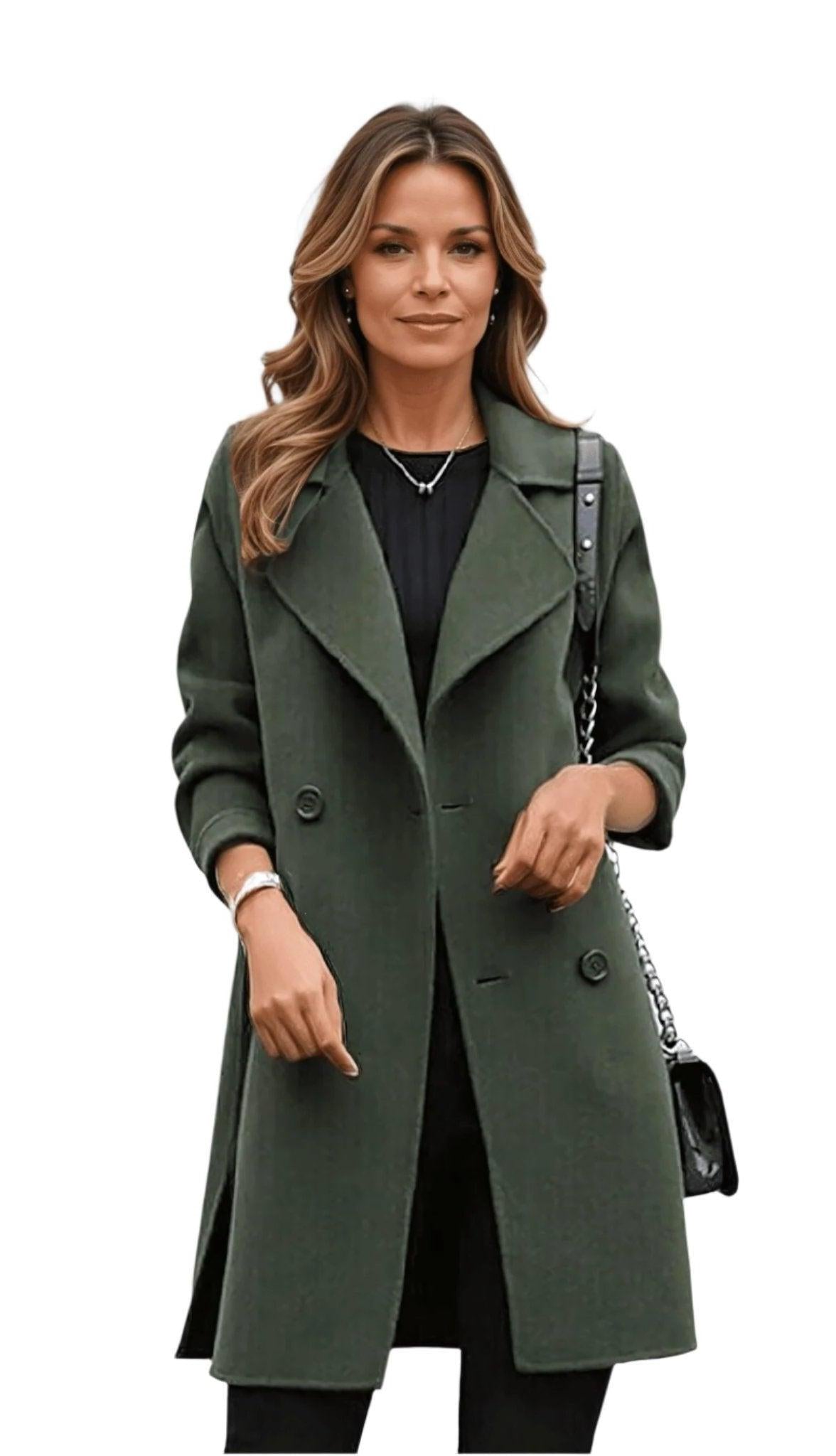 Double Breasted Longline Winter Coat for Women | Warm Wool Blend Outerwear for Cold Weather