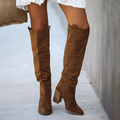 Block Heel Long Boots for Women - Faux Leather - Elegant Design for Casual or Dressy Occasions