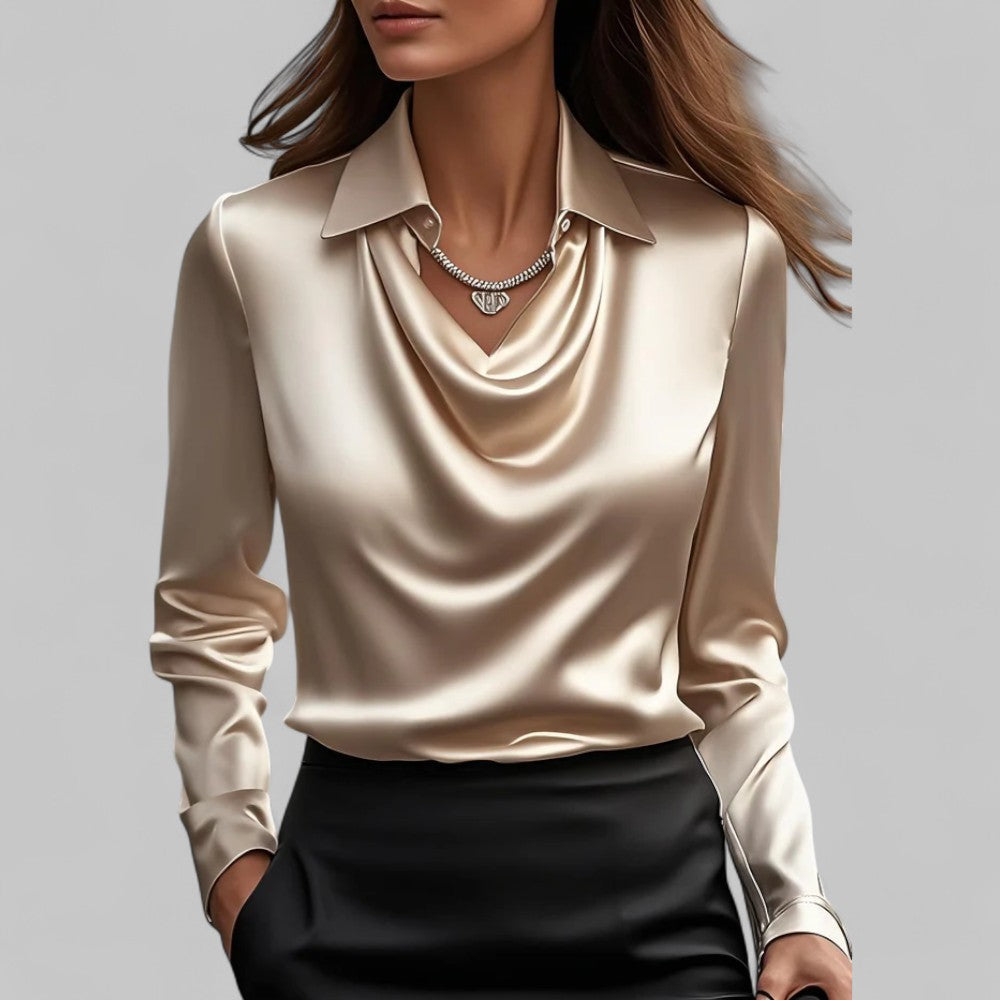 Long Sleeve Satin Blouse for Women - Elegant Evening Top in Soft Fabric for Dressy Occasions