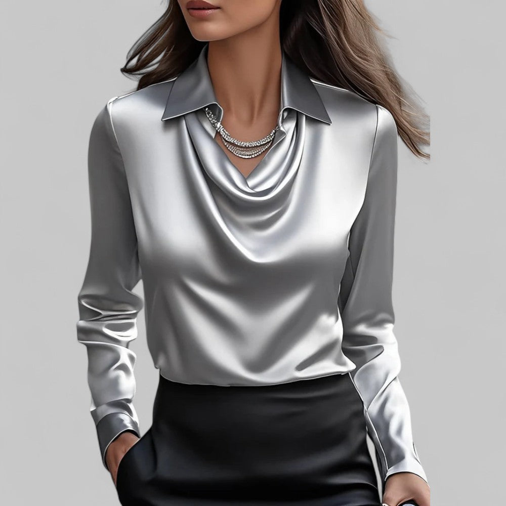Long Sleeve Satin Blouse for Women - Elegant Evening Top in Soft Fabric for Dressy Occasions