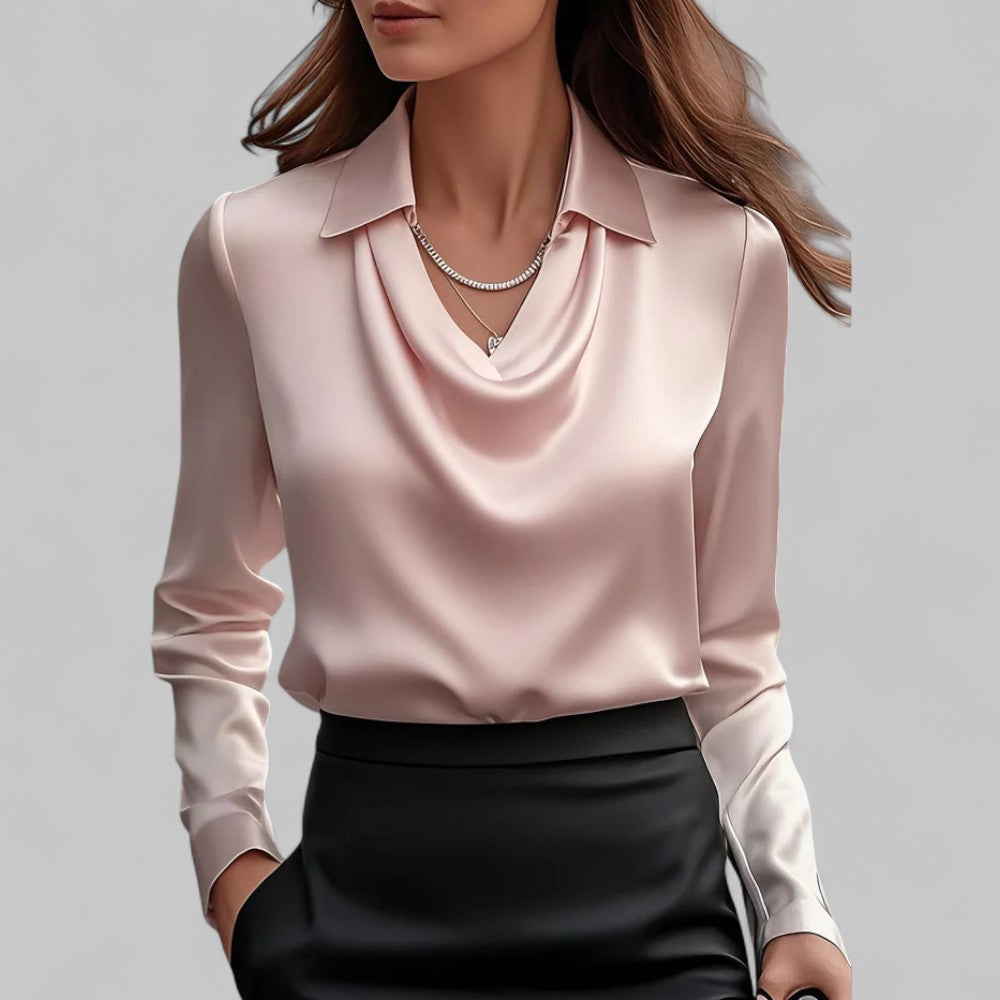 Long Sleeve Satin Blouse for Women - Elegant Evening Top in Soft Fabric for Dressy Occasions