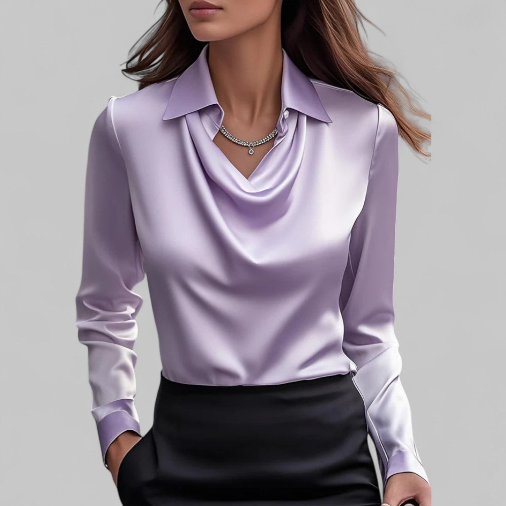 Long Sleeve Satin Blouse for Women - Elegant Evening Top in Soft Fabric for Dressy Occasions