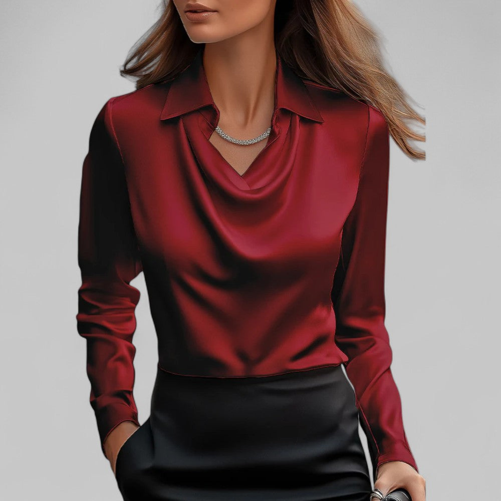 Long Sleeve Satin Blouse for Women - Elegant Evening Top in Soft Fabric for Dressy Occasions