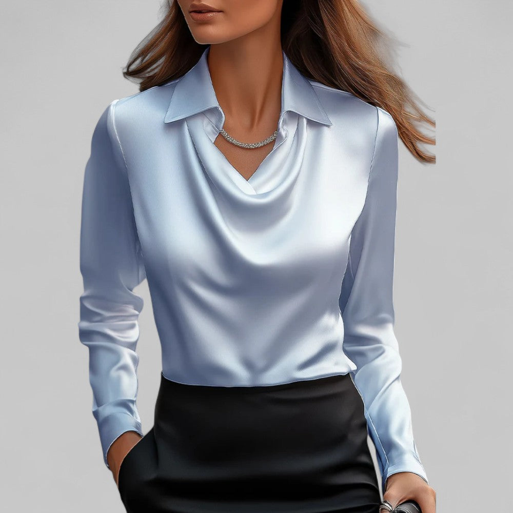 Long Sleeve Satin Blouse for Women - Elegant Evening Top in Soft Fabric for Dressy Occasions