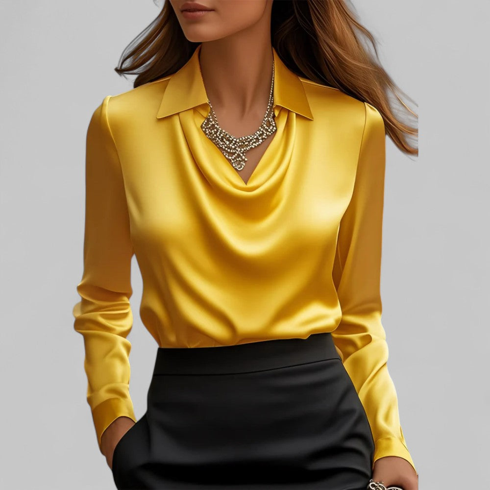 Long Sleeve Satin Blouse for Women - Elegant Evening Top in Soft Fabric for Dressy Occasions