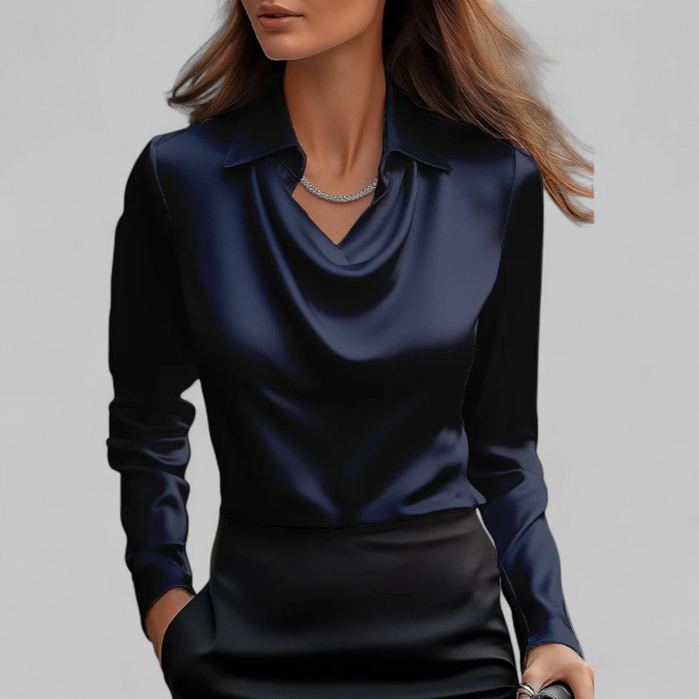 Long Sleeve Satin Blouse for Women - Elegant Evening Top in Soft Fabric for Dressy Occasions