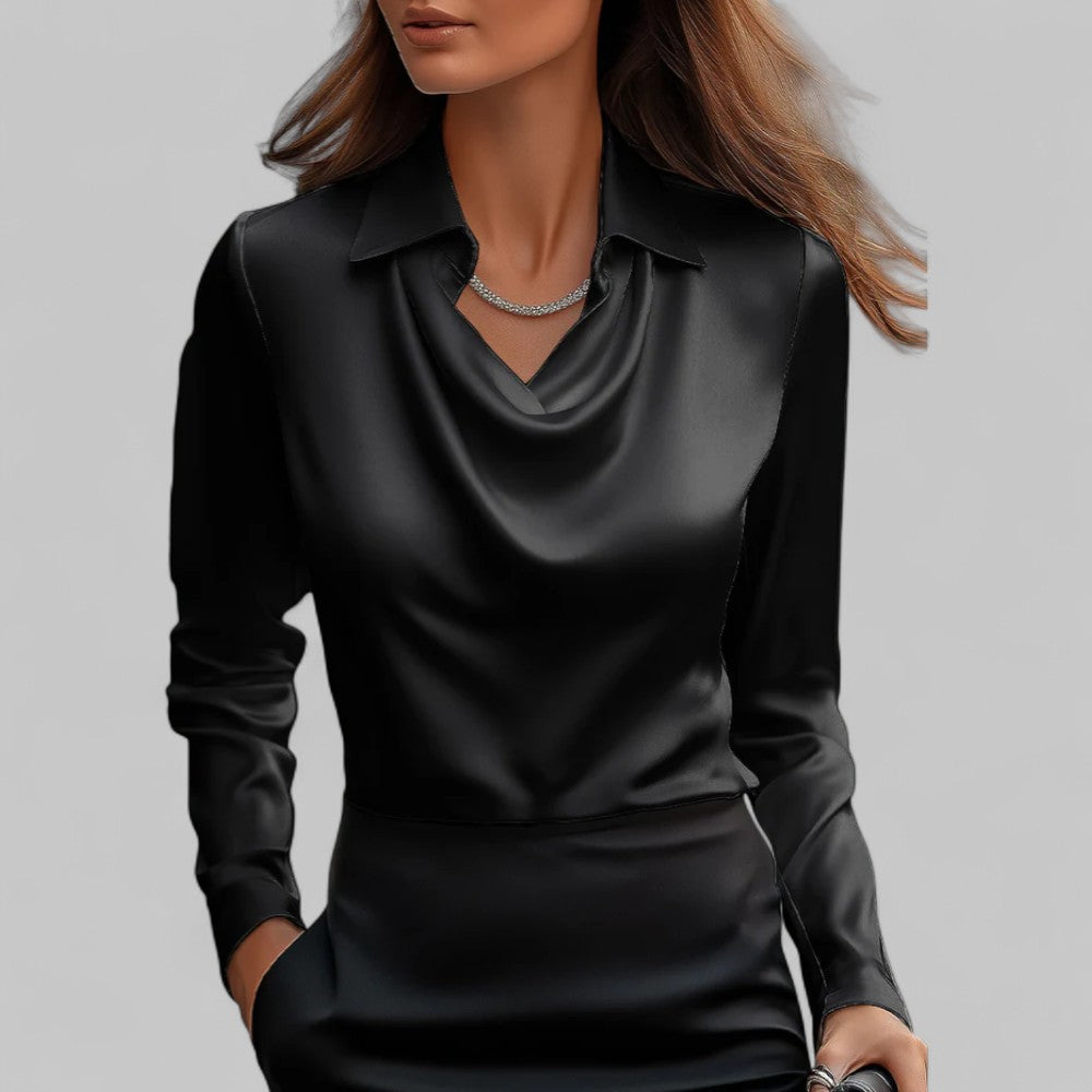 Long Sleeve Satin Blouse for Women - Elegant Evening Top in Soft Fabric for Dressy Occasions