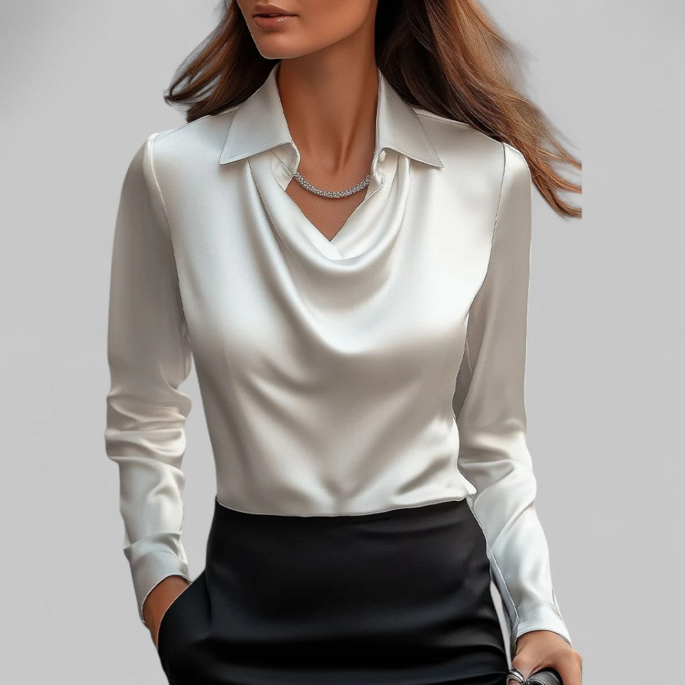 Long Sleeve Satin Blouse for Women - Elegant Evening Top in Soft Fabric for Dressy Occasions