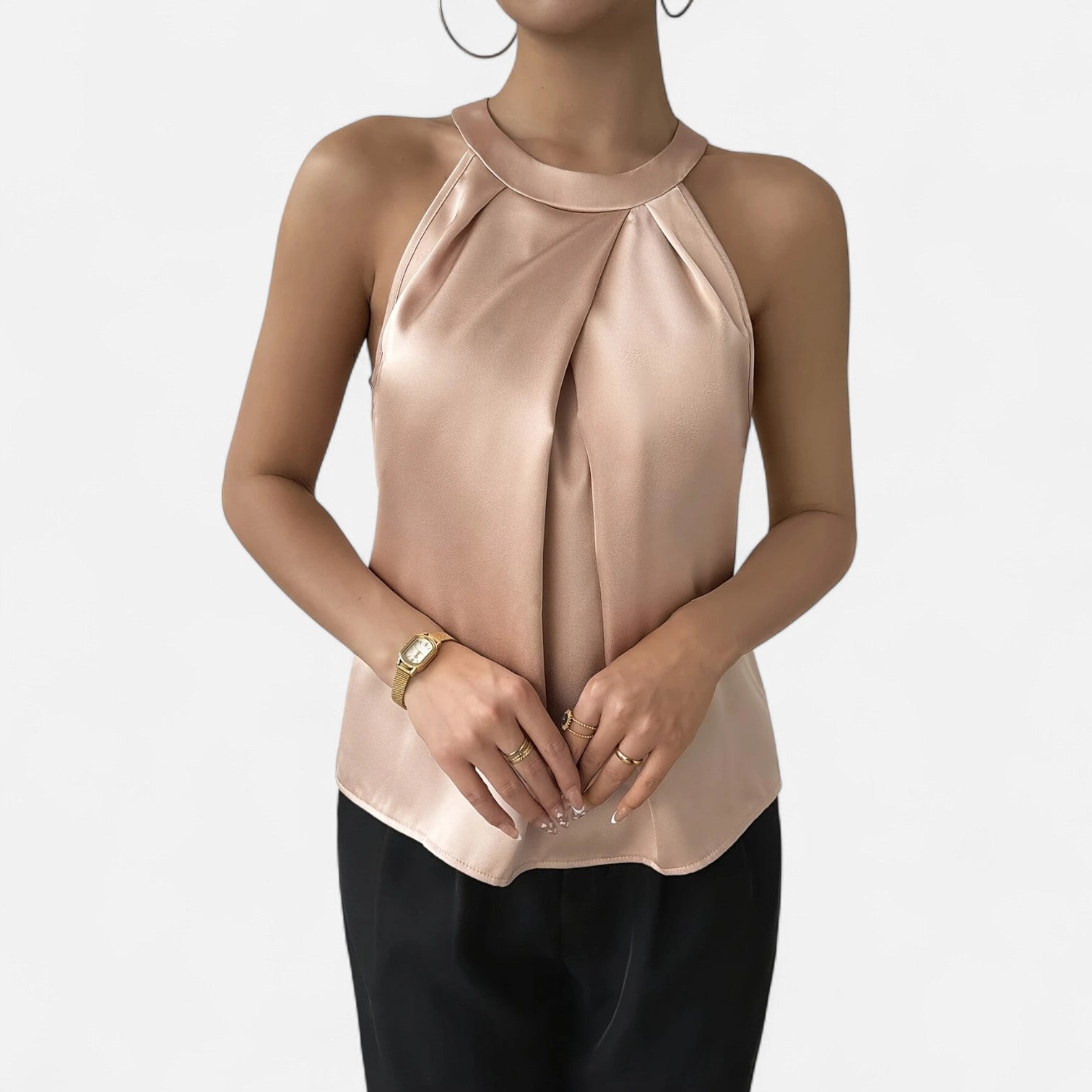 Pleated Satin Tank Top for Women | Draped Design | Casual and Formal Wear