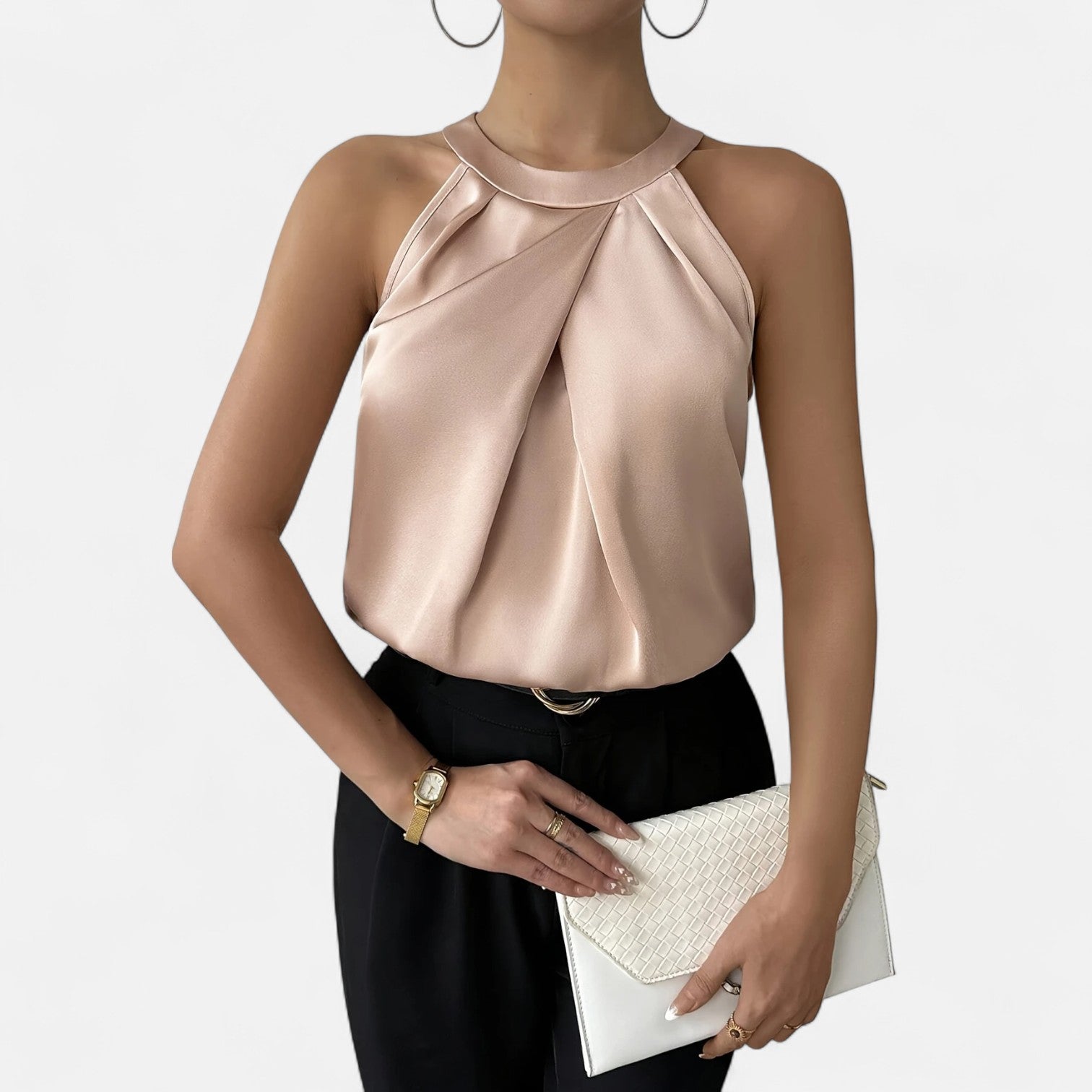 Pleated Satin Tank Top for Women | Draped Design | Casual and Formal Wear