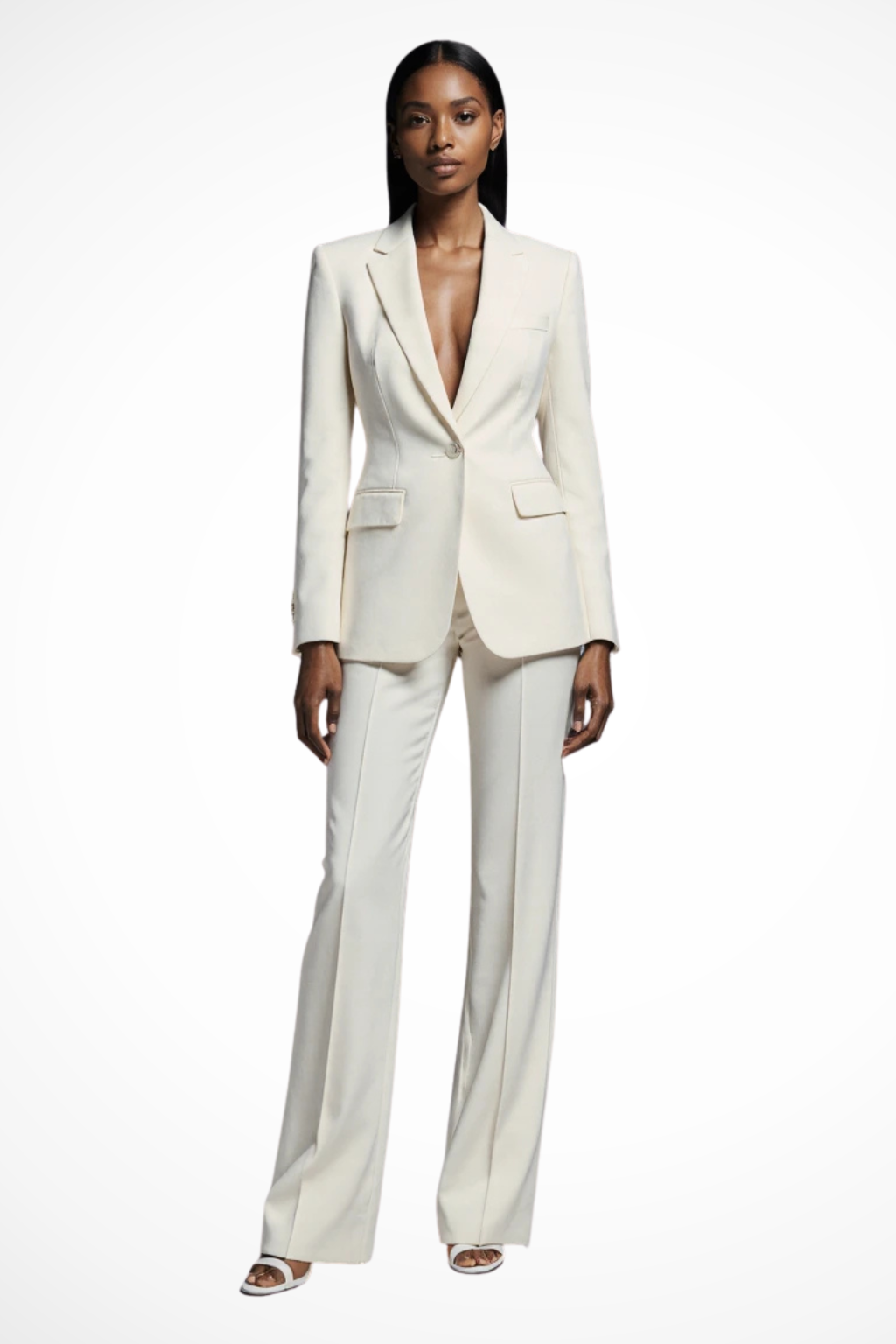 Elegant Women's Blazer and Wide Leg Trousers Set - Chic Office Attire