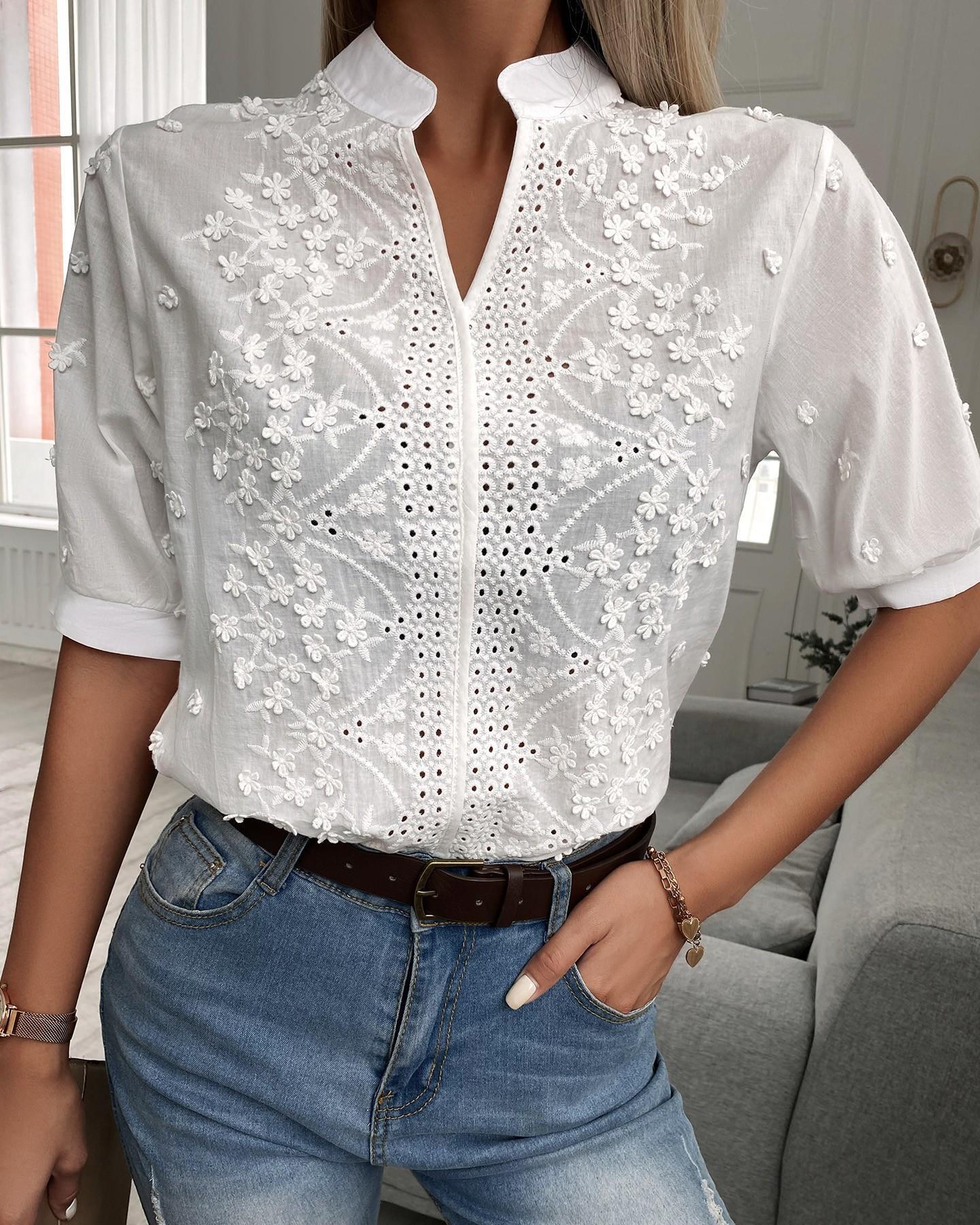 Embroidered Cotton Blouse for Women | Casual Chic Top for Daily Wear | Multiple Sizes Available