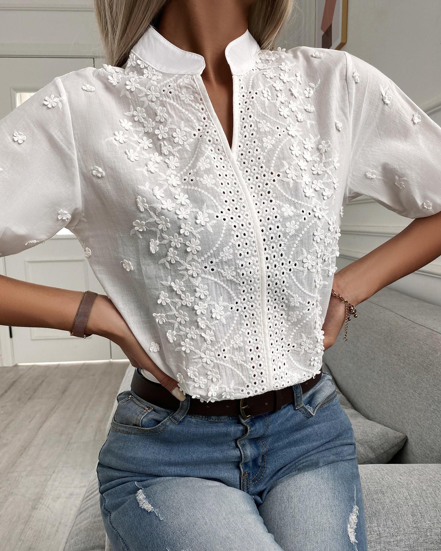 Embroidered Cotton Blouse for Women | Casual Chic Top for Daily Wear | Multiple Sizes Available