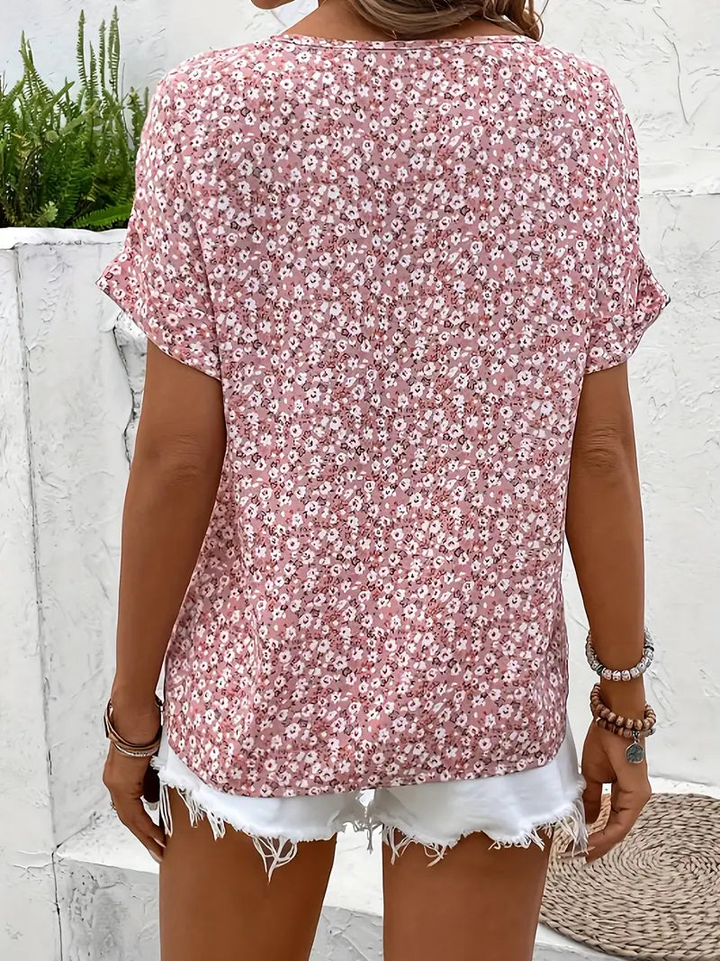 Floral Cotton Summer Blouse | Lightweight Button Front Top for Women | Casual Everyday Wear